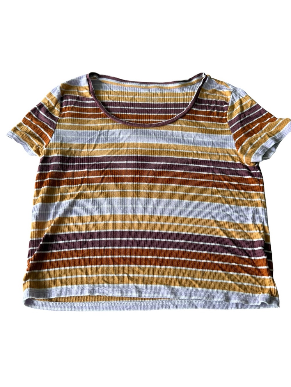 American Eagle Outfitters Striped Short Sleeve Tee — Mustard, White & Burgundy